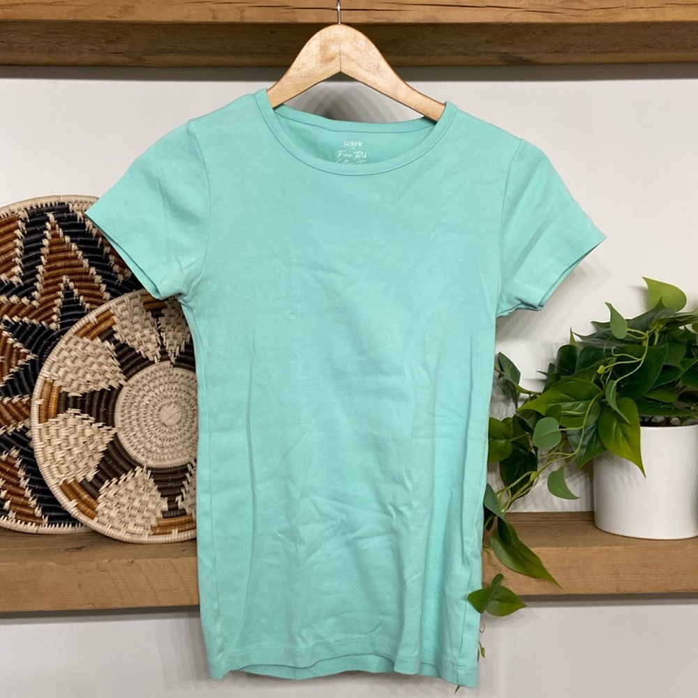 J Crew Factory Fine Rib Crewneck Tee in aqua, Size S